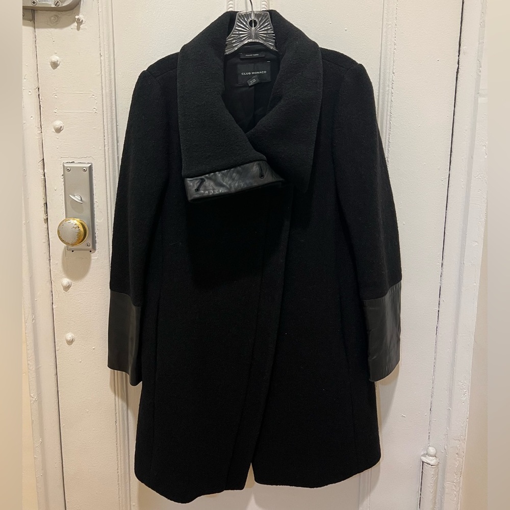 Club Monaco Black Wool / Leather Coat